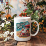 Festive Santa Relaxing på Beach Kaffemugg<br><div class="desc">En glad tecknad Jultomten är sitta i en strandstol som håller en öl och tar en paus från julfesten i juli.</div>
