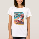 Festive Santa Relaxing på Beach T Shirt<br><div class="desc">En glad tecknad Jultomten är sitta i en strandstol som håller en öl och tar en paus från julfesten i juli.</div>
