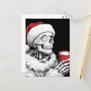 Festive Santa Skeleton med Hett Chocolate Vykort