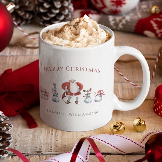 Festive Santa snögubbars vattenfärgschristmas Kaffemugg (Skapare uppladdad)