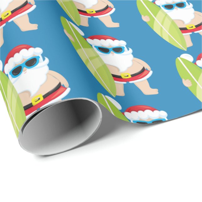 Festive Santa Surfing tiled party Jullrep Presentpapper (Rullad Hörn)