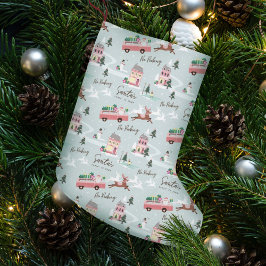 Festive Santa's Comin till Rosa Retro Van Liten Julstrumpa