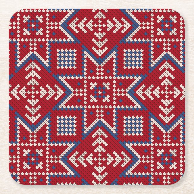 Festive Scandinavian Sweater Mönster Underlägg Papper Kvadrat (Framsidan)