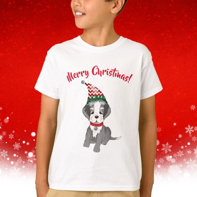 Festive Schnauzer Puppy God jul T Shirt (Skapare uppladdad)