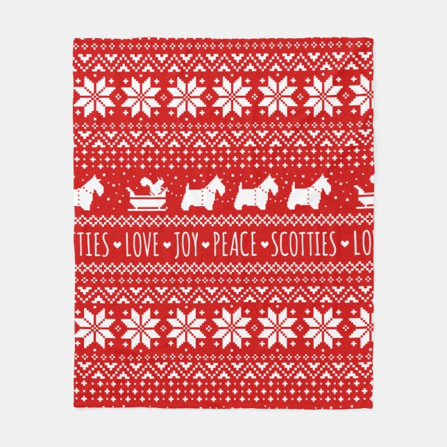 Festive Scottie Hundar jul | Scottish Terriers Fleecefilt (Framsidan)