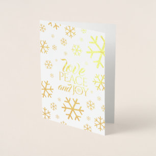 Festive Script Kärlek Peace Joy med Snöflingor Folierat Kort
