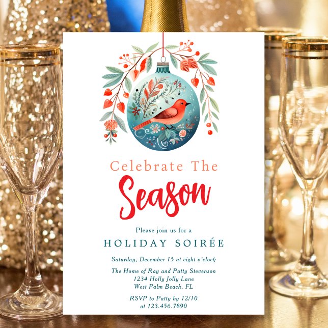 Festive Script Red Bird Mistletoe Helgdag Soiree Inbjudningar (Skapare uppladdad)
