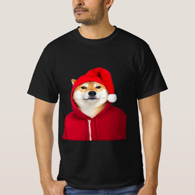 Festive Shiba Inu i Santa Hat T Shirt (Framsida)