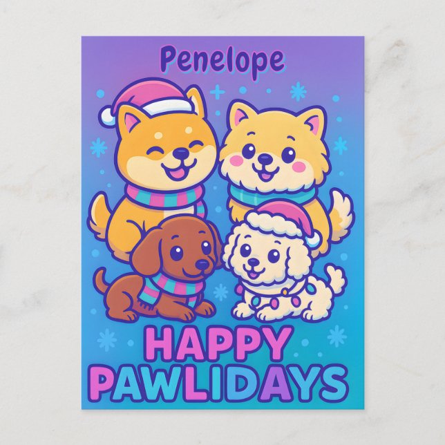 Festive Shiba Inu Poodle Dachshund  Vykort (Framsida)