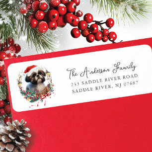 Festive Shih Tzu Hund i Santa Hat Returadress Etikett