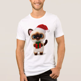 Festive Siamese Cat with Santa Hat and Gift Box T Shirt