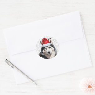 Festive Siberian husky och Woof Ord Art-jul Runt Klistermärke