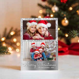 Festive Silver Glam 2 Fotokollage Julkort