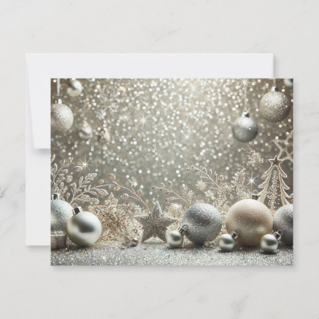 Festive Silver Glitter with Christmas Elements Julkort (Framsida)