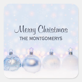 Festive Silver jul Bollar på Snö Fyrkantigt Klistermärke
