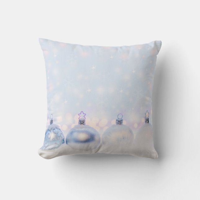 Festive Silver jul Bollar på Snö Kudde (Framsida)