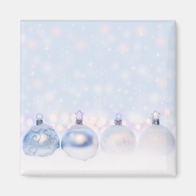Festive Silver jul Bollar på Snö Magnet (Framsidan)