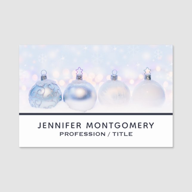 Festive Silver jul Bollar på Snö Namnbricka (Framsida)