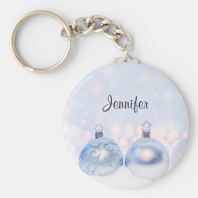 Festive Silver jul Bollar på Snö Nyckelring (Framsidan)