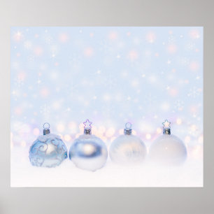 Festive Silver jul Bollar på Snö Poster