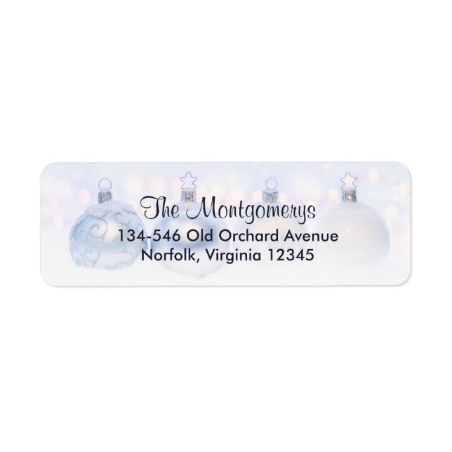 Festive Silver jul Bollar på Snö Returadress Etikett (Framsidan)