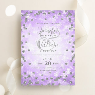 Festive Silver Lila Glitter Winter Wedding Inbjudningar