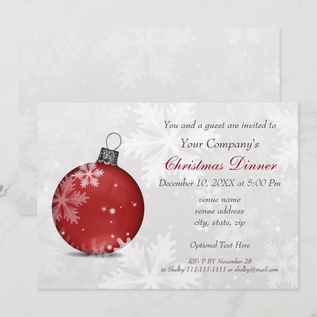 Festive Silver Red Corporate Julfest Inbjudan (Fram/baksida)