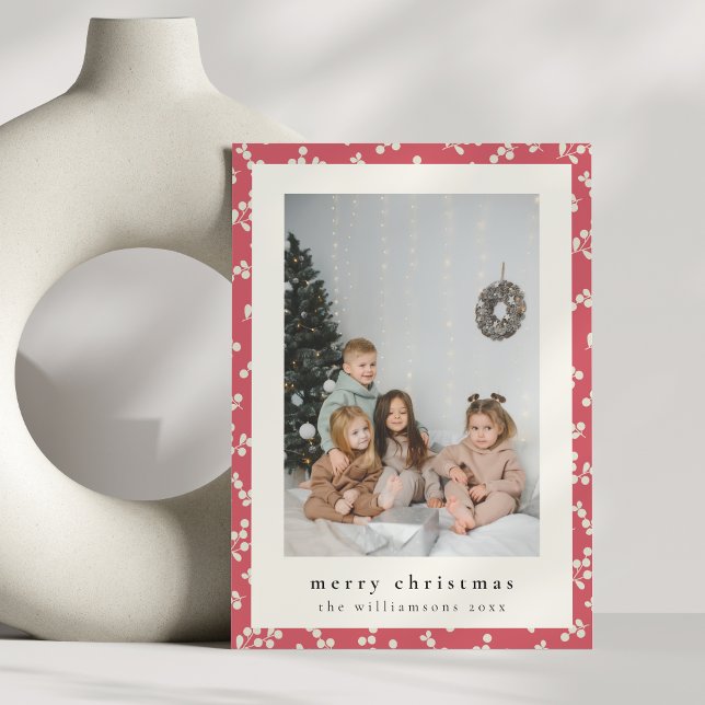 Festive Simple Red Blommigt Lodrät Photo Jul Julkort (Skapare uppladdad)