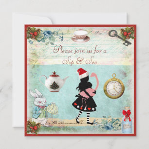 Festive Sip & See Alice & Flamingo Baby Shower Inbjudningar