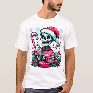 Festive Skeleton i Santa Hat T Shirt