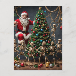 Festive Skeletons Santa Dancing Julgran Vykort