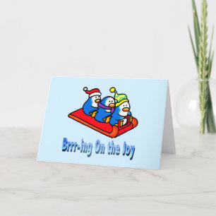 Festive Sleding Penguins in Winter Scene Helgkort