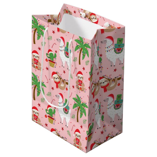 Festive Sloths och Llamas Helgdag Mönster (Framsidan Vinklad)