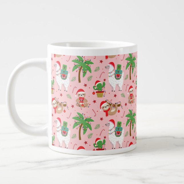 Festive Sloths och Llamas Helgdag Mönster Jumbo Mugg (Vänster)