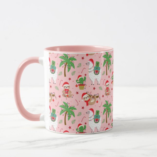 Festive Sloths och Llamas Helgdag Mönster Mugg (Vänster)