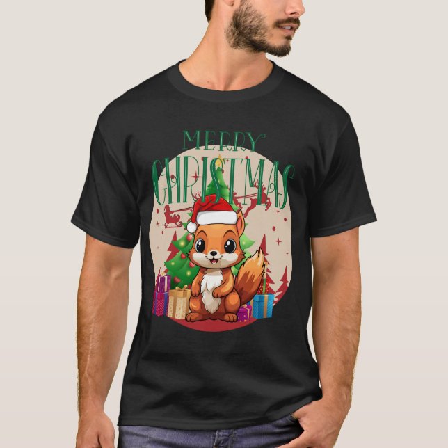 Festive Smiling Squirrel i Santa Hat T Shirt (Framsida)