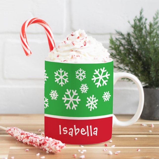 Festive Snöflingor Anpassningsbar jul Monogram Nam Kaffemugg (Skapare uppladdad)