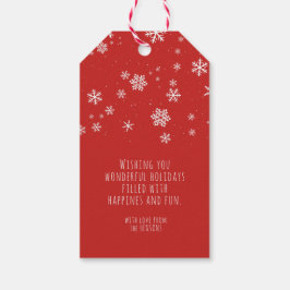 Festive Snöflingor-meddelande - Röd jul-Helgdag Presentetikett