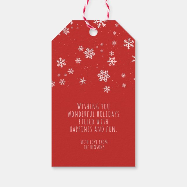 Festive Snöflingor-meddelande - Röd jul-Helgdag Presentetikett (Baksidan)