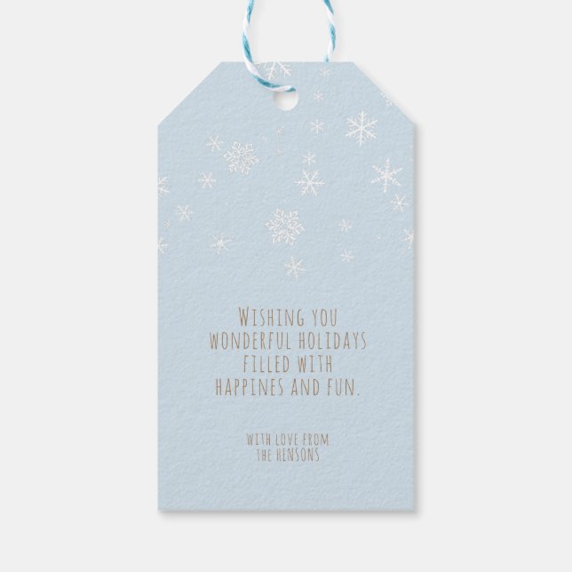 Festive Snöflingor Message Blue jul Helgdag Presentetikett (Baksidan)