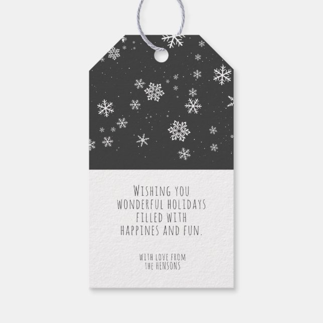 Festive Snöflingor Message Grått jul Helgdag Presentetikett (Baksidan)