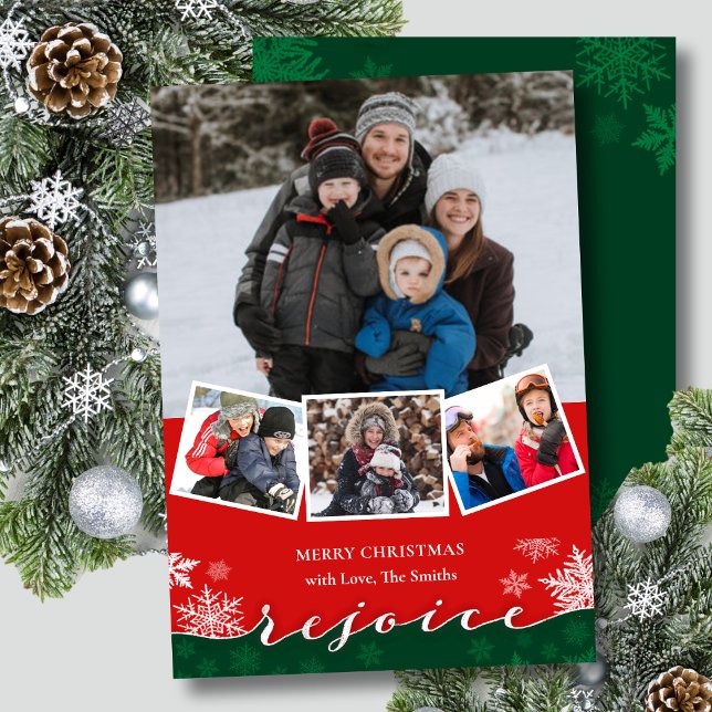 Festive Snöflingor Modern Script REJOICE-jul Julkort (Skapare uppladdad)