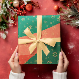 Festive Snöflingor on Red and Grönt Wrapping Pappe Presentpapper