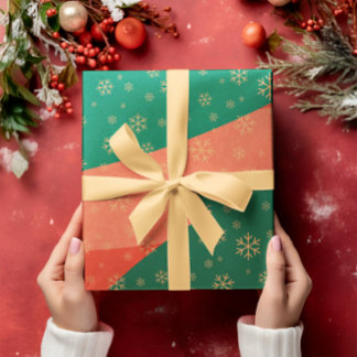 Festive Snöflingor on Red and Grönt Wrapping Pappe Presentpapper