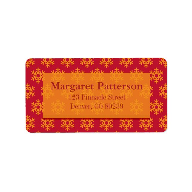 Festive Snöflingor - Red and Orange Adressetikett (Framsidan)