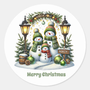 Festive snögubbe anpassade God jul Runt Klistermärke
