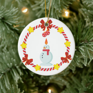 Festive Snögubbe Candle Julgransprydnad Keramik