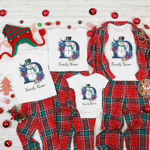 Festive Snögubbe 'D' Monogram-familjjul T Shirt