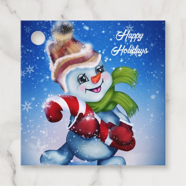 Festive snögubbe gåvor etiketter (Framsida)