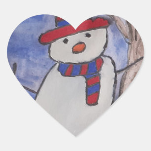 Festive Snögubbe Hjärtformat Klistermärke
